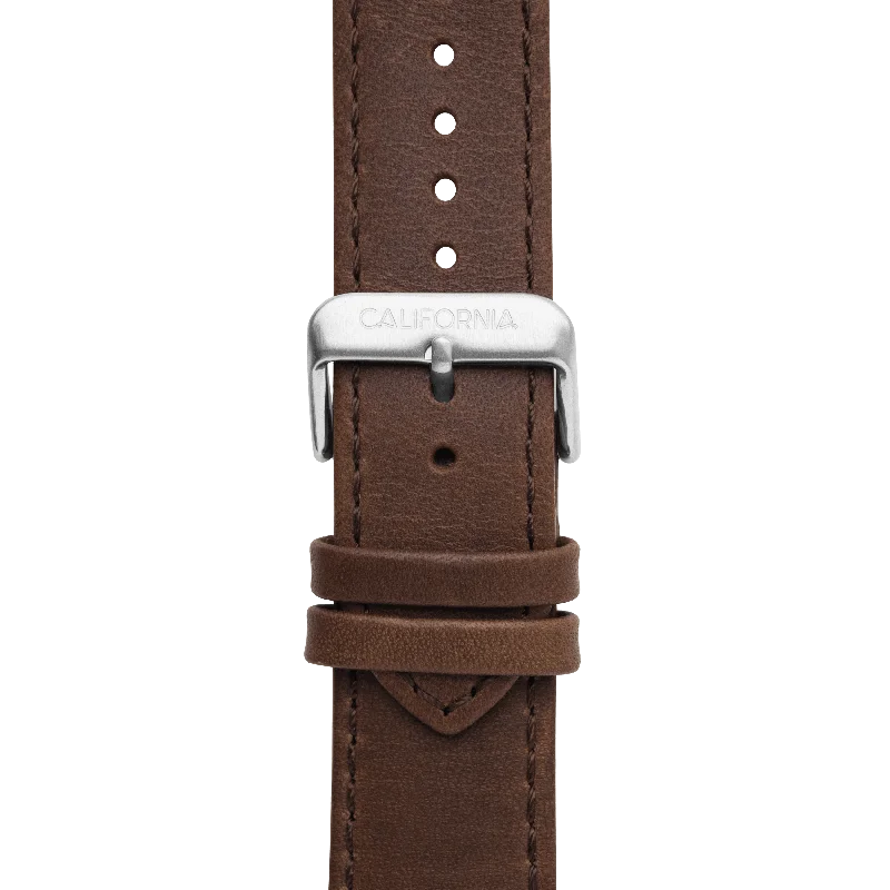 22mm Leather Dark Brown Silver