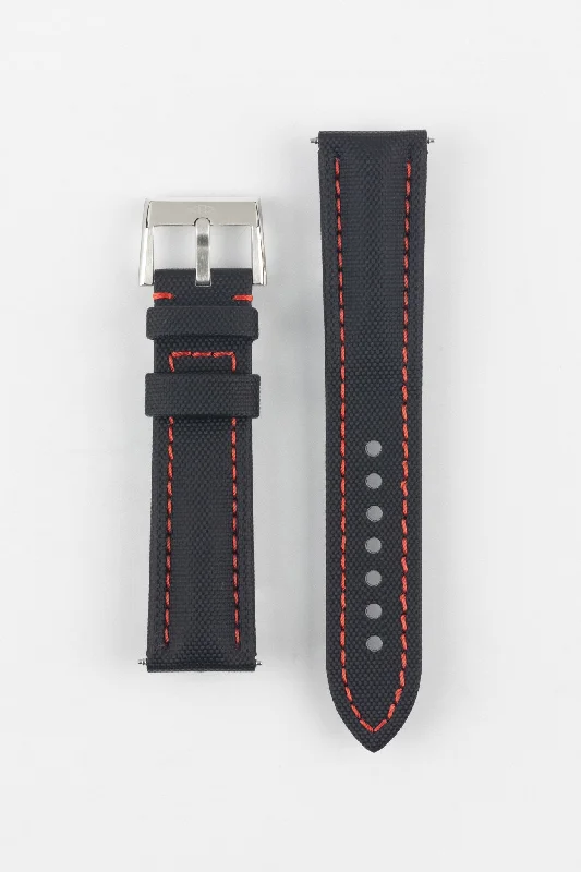 Artem Straps Classic Black Sailcloth Watch Strap with Red Stitching