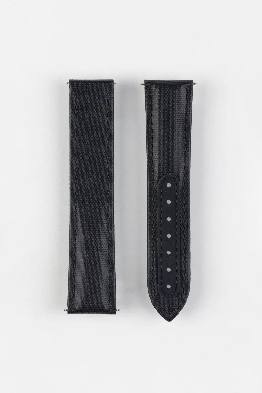 Artem Straps Loop-less™ Black Sailcloth Watch Strap with Black Stitching