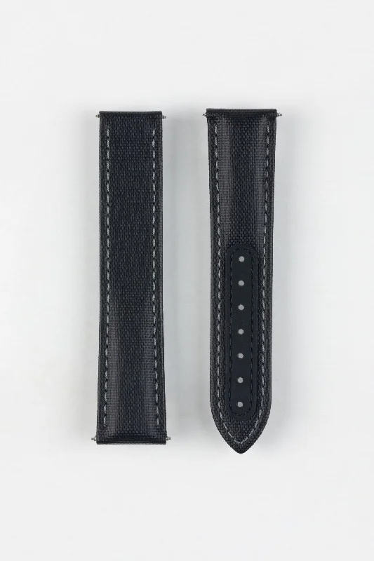 Artem Straps Loop-Less Black Sailcloth Watch Strap with Grey Stitching