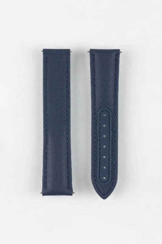 Artem Straps Loop-less™ Navy Blue Sailcloth Watch Strap with Blue Stitching