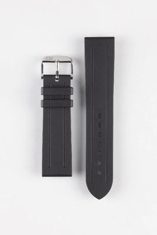 Bonetto Cinturini 319 Premium Rubber Sports Watch Strap in BLACK