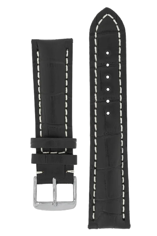 Breitling-Style Alligator-Embossed Watch Strap & Buckle Black