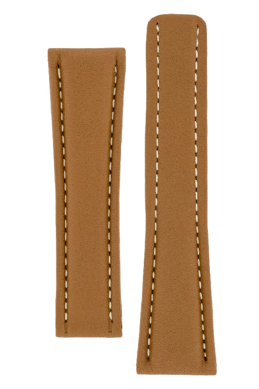 Breitling-Style Calf Deployment Watch Strap in CARAMEL