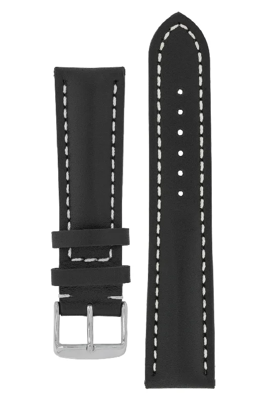 Breitling-Style Calf Leather Watch Strap and Buckle in BLACK