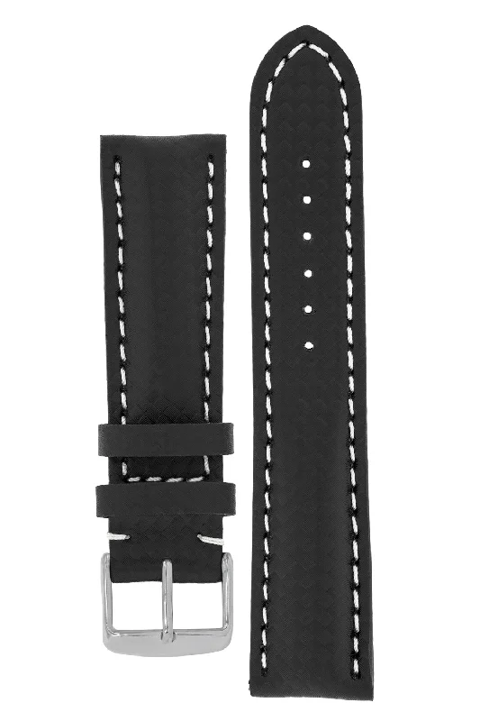 Breitling-Style Carbon-Embossed Leather Watch Strap Black