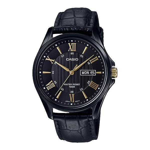 Casio Men's Analog Black Leather Band Watch MTP1384BL-1A MTP-1384BL-1A