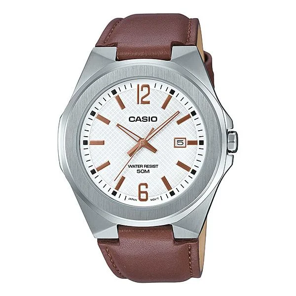 Casio Men's Analog Dark Brown Leather Band Watch MTPE158L-7A MTP-E158L-7A