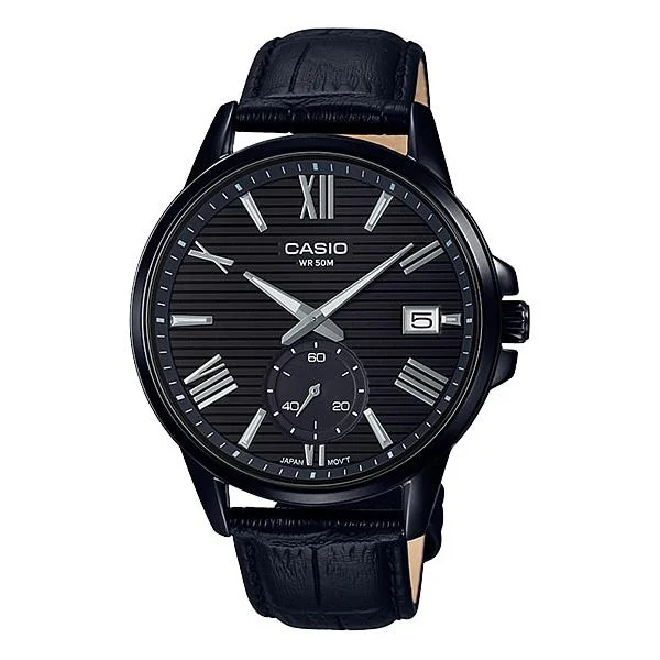 Casio Men's Analog Black Leather Band Watch MTPEX100BL-1A MTP-EX100BL-1A