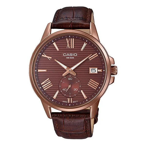 Casio Men's Analog Brown Leather Band Watch MTPEX100RL-5A MTP-EX100RL-5A