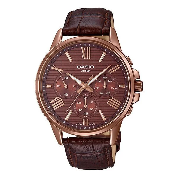 Casio Men's Multi-Hand Brown Leather Band Watch MTPEX300RL-5A MTP-EX300RL-5A