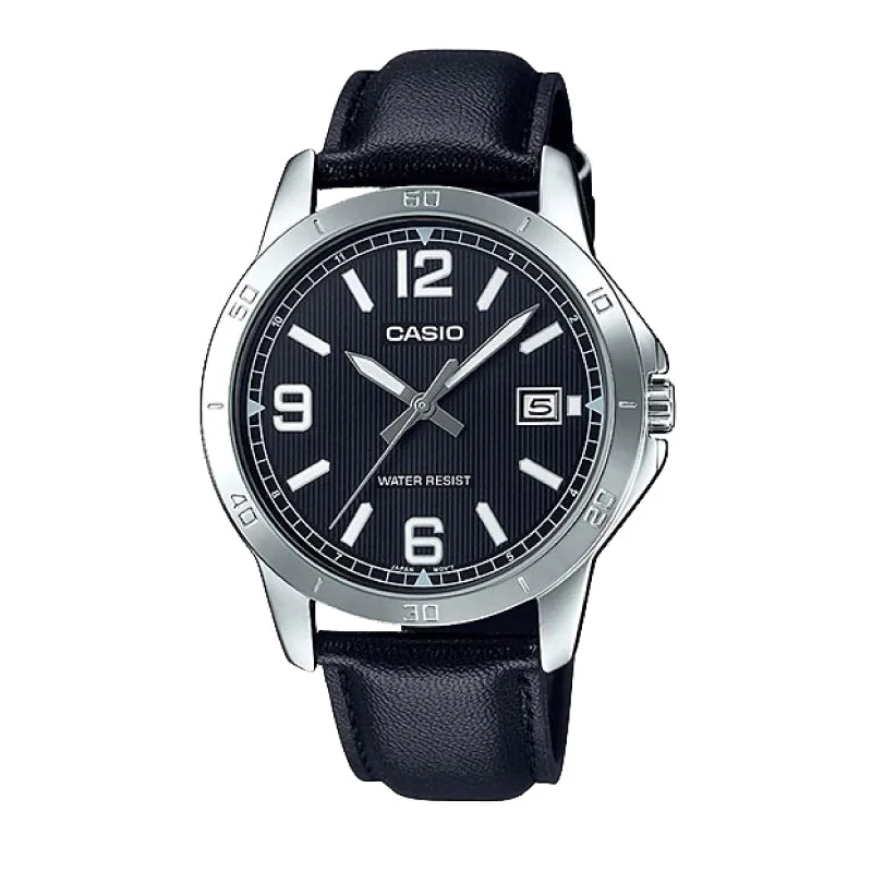 Casio Men's Standard Analog Black Leather Strap Watch MTPV004L-1B MTP-V004L-1B