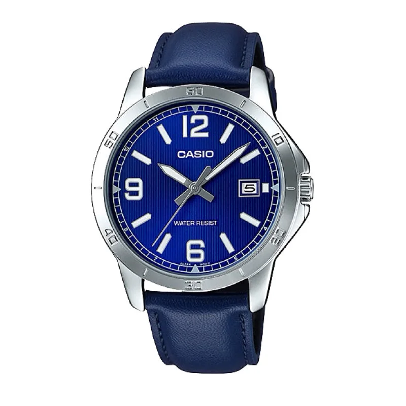 Casio Men's Standard Analog Blue Leather Strap Watch MTPV004L-2B MTP-V004L-2B