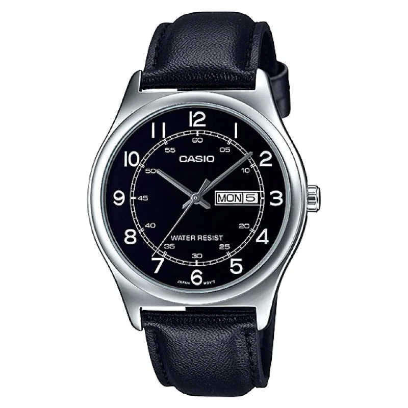 Casio Men's Standard Analog Black Leather Strap Watch MTPV006L-1B2 MTP-V006L-1B2