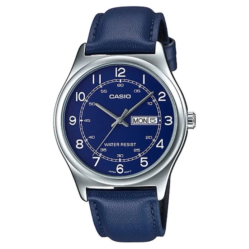 Casio Men's Standard Analog Blue Leather Strap Watch MTPV006L-2B MTP-V006L-2B