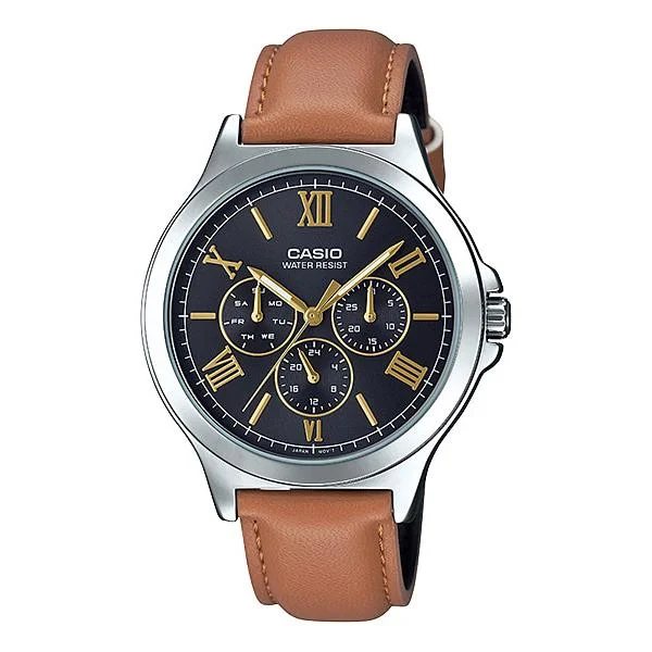 Casio Men's Multi-Hands Brown Leather Band Watch MTPV300L-1A3 MTP-V300L-1A3