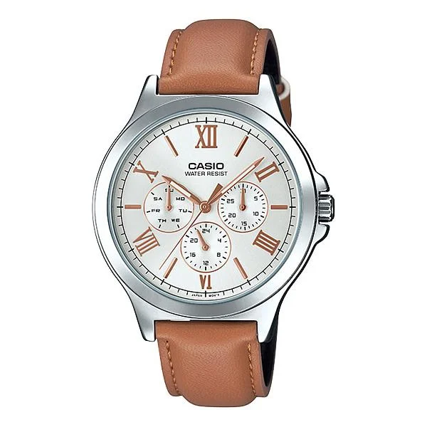 Casio Men's Multi-Hands Brown Leather Band Watch MTPV300L-7A2 MTP-V300L-7A2