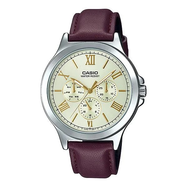 Casio Men's Multi-Hands Dark Brown Leather Band Watch MTPV300L-9A MTPV300L-9A