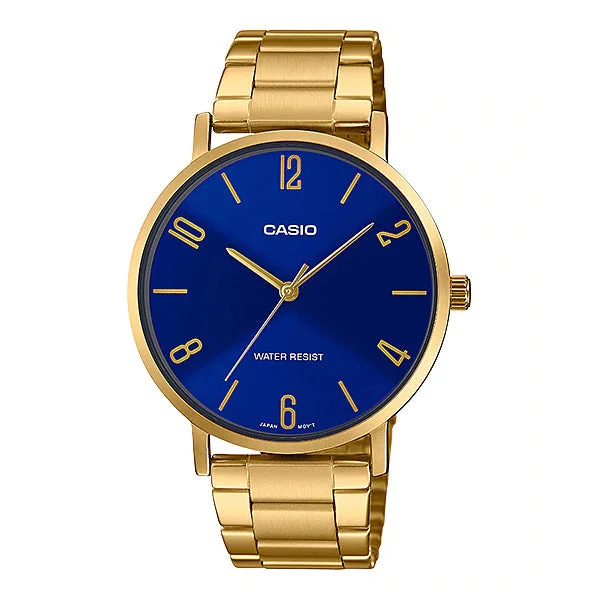 Casio Men's Analog Gold Ion Plated Stainless Steel Band Watch MTPVT01G-2B2 MTP-VT01G-2B2