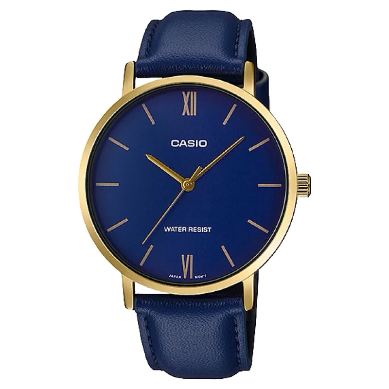 Casio Men's Analog Blue Leather Strap Watch MTPVT01GL-2B MTP-VT01GL-2B