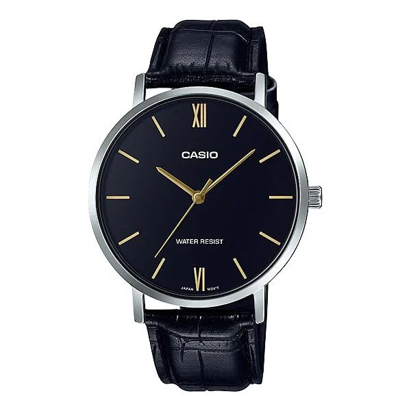 Casio Men's Analog Black Leather Band Watch MTPVT01L-1B MTP-VT01L-1B