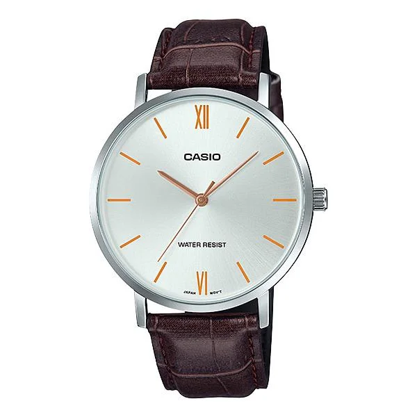 Casio Men's Analog Dark Brown Leather Band Watch MTPVT01L-7B2 MTP-VT01L-7B2