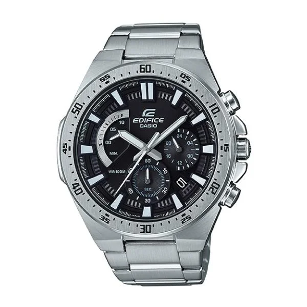 Casio Edifice Standard Chronograph Sporty Flat Bezel Design Silver Stainless Steel Band Watch EFR563D-1A EFR-563D-1A