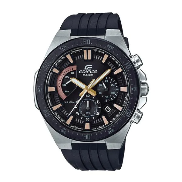 Casio Edifice Standard Chronograph Sporty Flat Bezel Design Black Resin Band Watch EFR563PB-1A EFR-563PB-1A