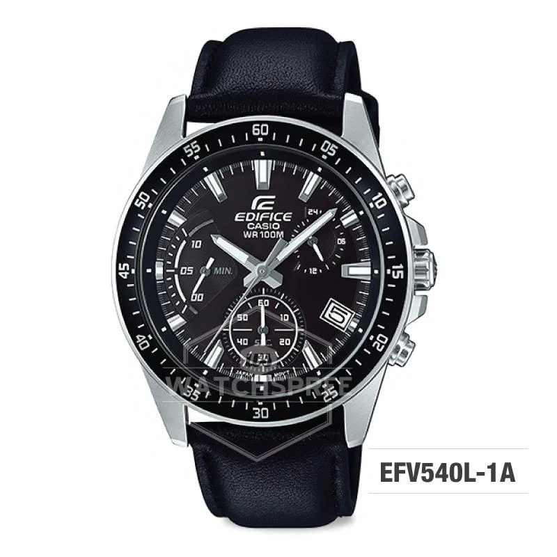 Casio Edifice Chronograph Black Genuine Leather Band Watch EFV540L-1A EFV-540L-1A