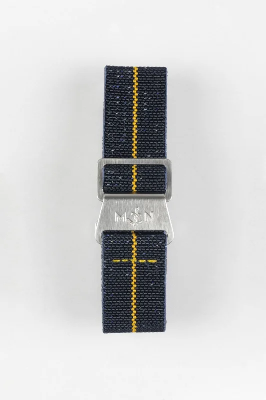 Erika's Originals INDIGO DENIM MN™ Strap with MUSTARD Centerline - BRUSHED Hardware