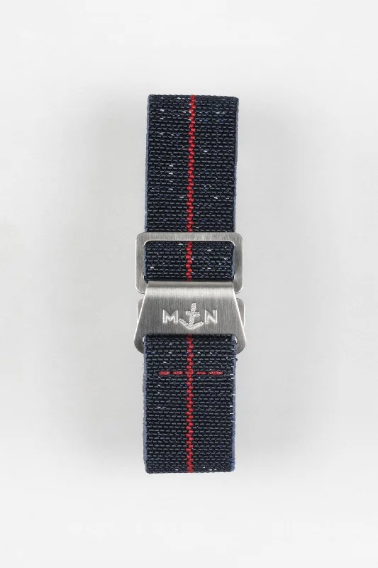 Erika's Originals INDIGO DENIM MN™ Strap with RED Centerline - BRUSHED Hardware