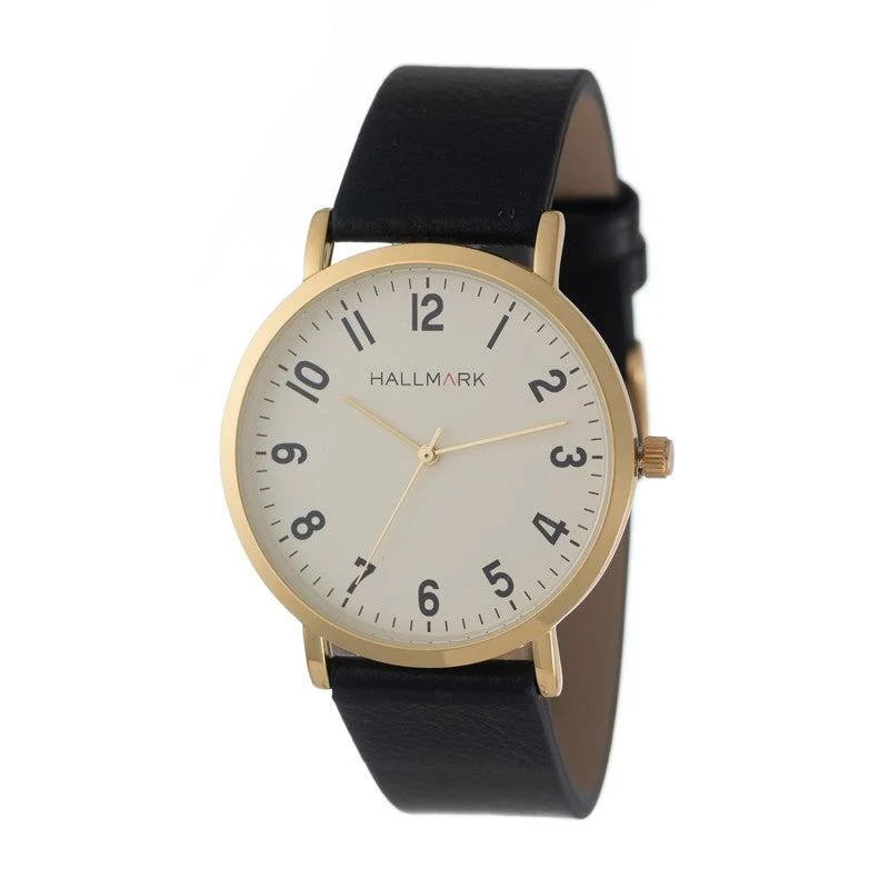 Hallmark Gents Leather Black Strap White Dial