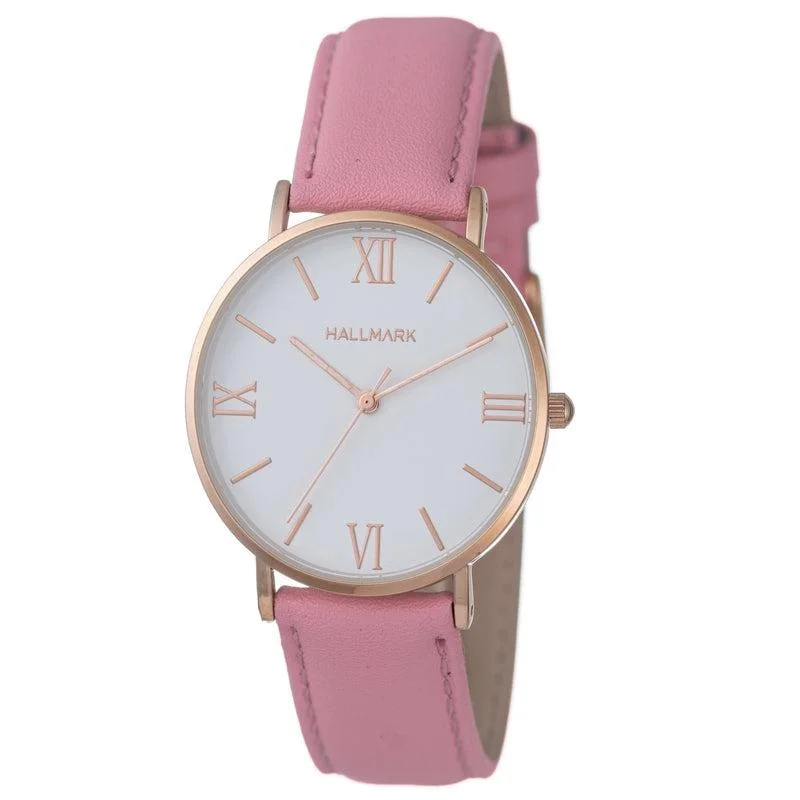 Hallmark Ladies Leather Pink Strap White Dial Watch