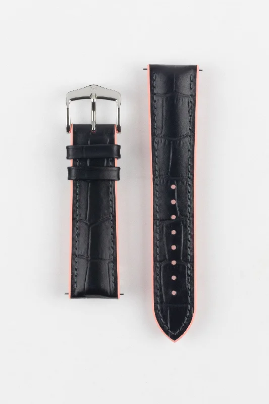 Hirsch ANDY Alligator Embossed Performance Black and Salmon Watch Strap