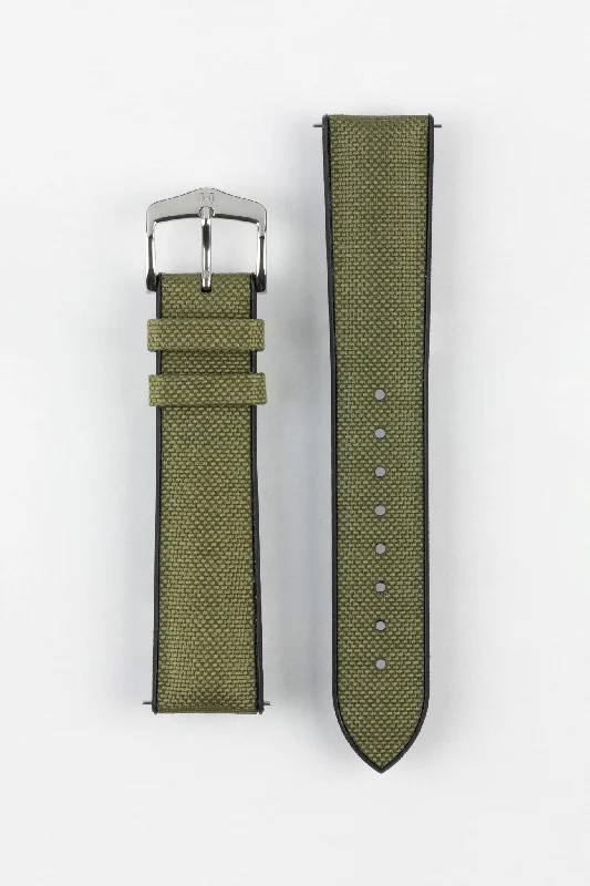 Hirsch ARNE Animal-Free Sailcloth Effect Performance Watch Strap - GREEN/BLACK