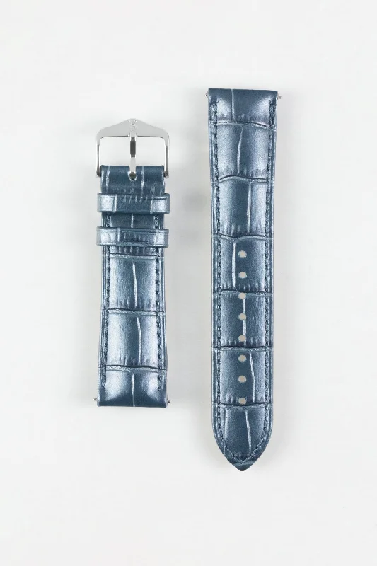 Hirsch DUKE METALLIC Limited Edition Alligator Embossed Quick-Release Leather Watch Strap - BLUE