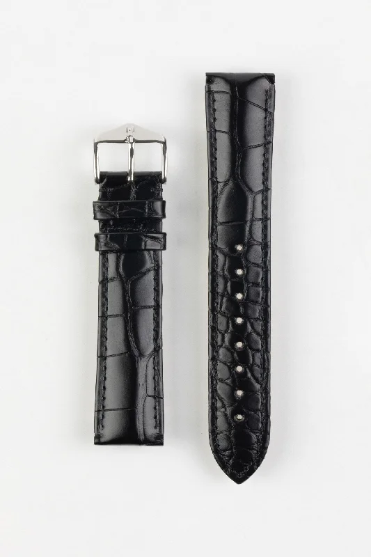 Hirsch GENUINE ALLIGATOR NQR Louisiana Alligator Leather Watch Strap in BLACK