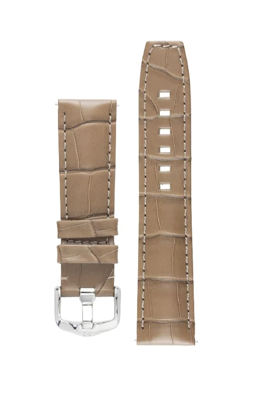 Hirsch TRITONE Padded Alligator Leather Watch Strap in BEIGE