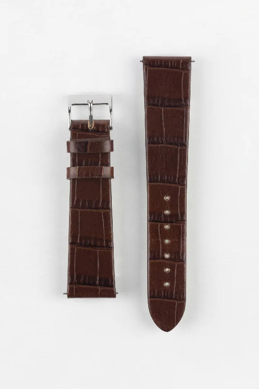 JPM Italian Alligator-Embossed Calfskin Leather Watch Strap in DARK BROWN