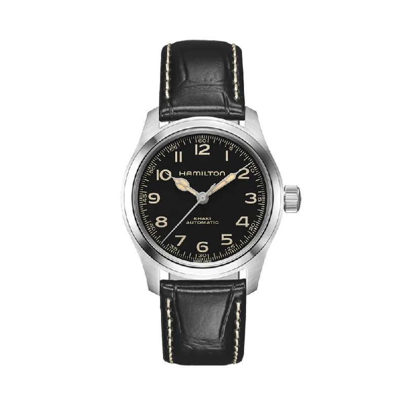 Khaki Field Murph 38mm - Black on Leather Strap