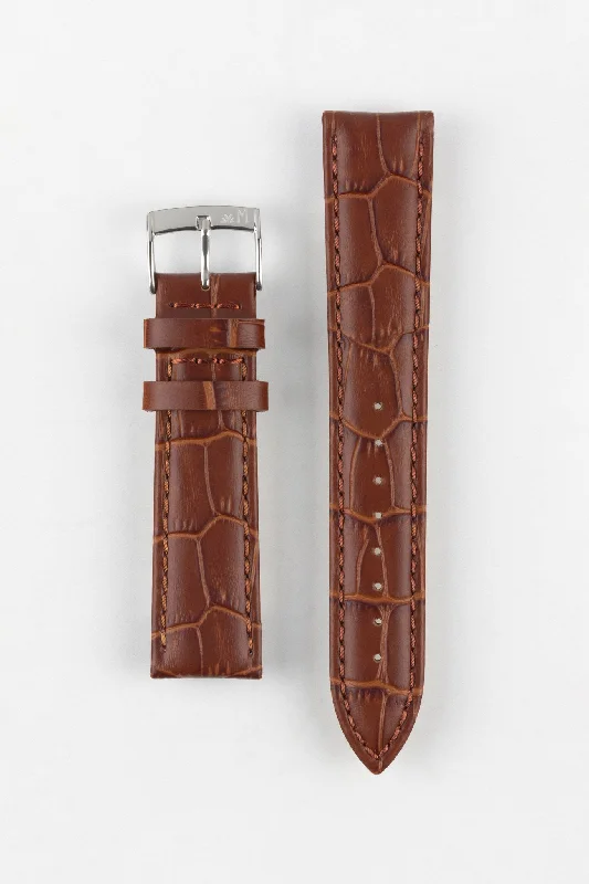 Morellato BOLLE Alligator-Embossed Calfskin Leather Watch Strap in GOLD BROWN