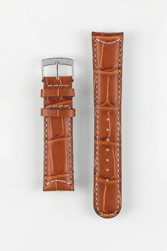 Morellato GUTTUSO Alligator-Embossed Leather Watch Strap in GOLD BROWN