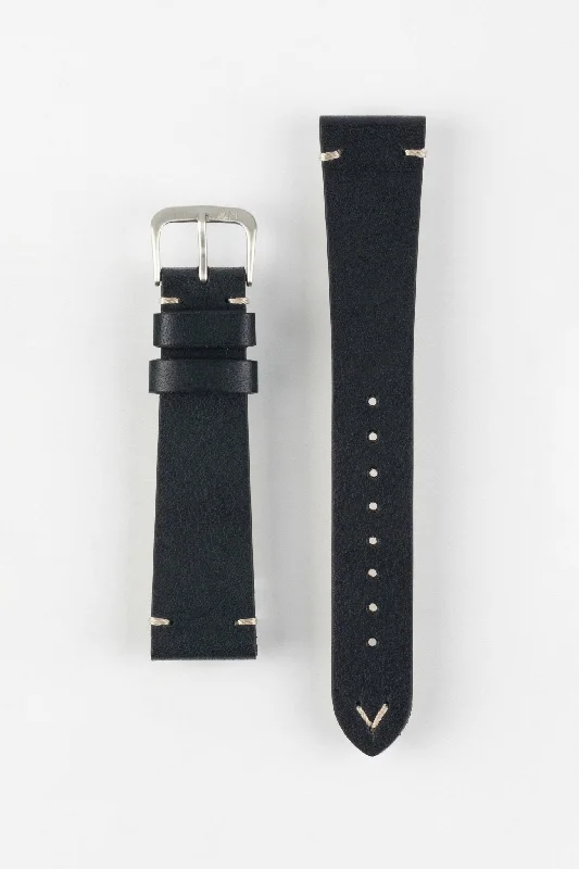 Morellato POLLOCK Vintage Lug-Stitched Calfskin Leather Watch Strap in BLACK