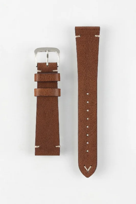 Morellato POLLOCK Vintage Lug-Stitched Calfskin Leather Watch Strap in BROWN