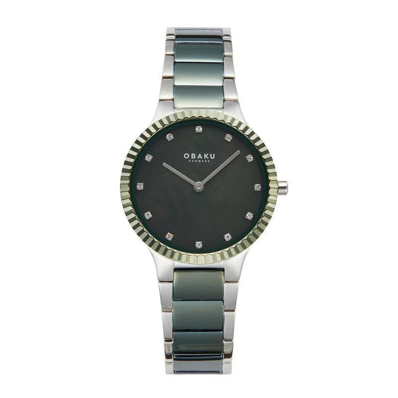 Obaku Linje Lille Leaf - Green MOP Dial Stainless Steel Ladies Watch V292LXOESS