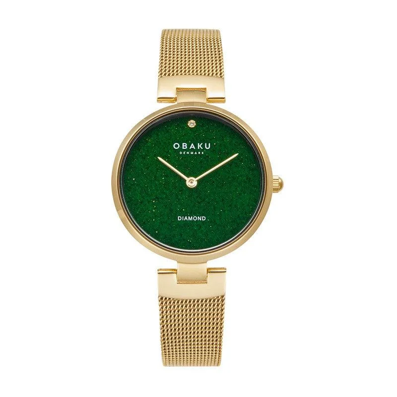 Obaku Mineral Basil - Green Dial IP Gold Ladies Watch V256LHGEMG-DSSD