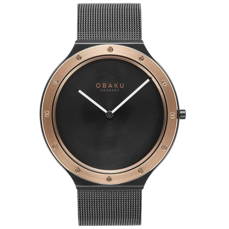 Obaku Note Night Black Rose Gold 42mm Watch - V285GXMBMB