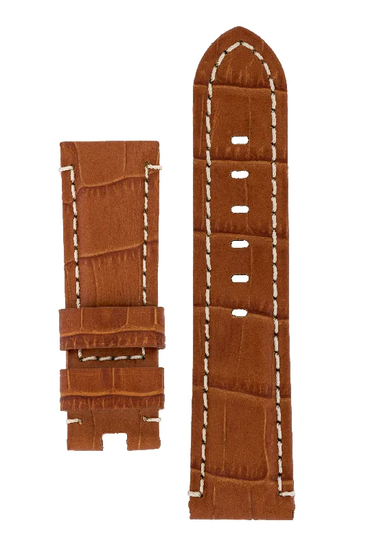 Panerai-Style Alligator-Embossed Deployment Watch Strap in BROWN / WHITE