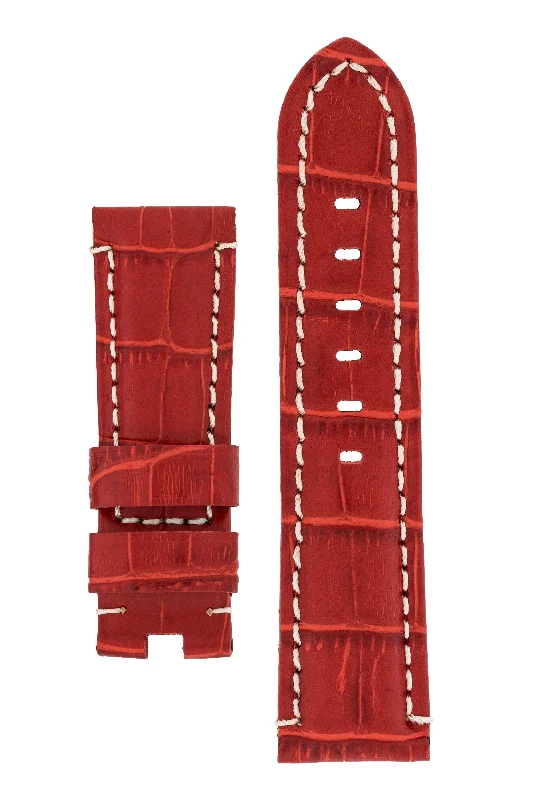 Panerai-Style Alligator-Embossed Deployment Watch Strap in RED