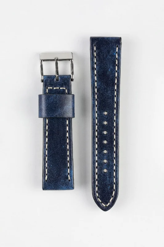 Pebro HISTORIC Hand-Finished Leather Watch Strap in BLUE